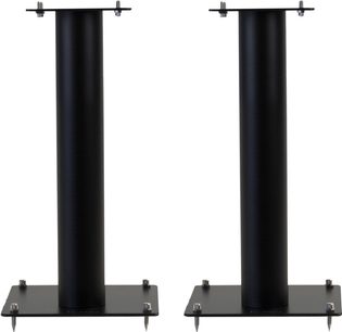 To Norstone Design Stylum 1 høyttalerstativer i sort sateng, metallrør på firkantede baser