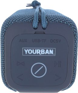 Bluetooth-højttaler Yourban Getone 40, set forfra, blåt stof, kontrolknapper, AUX-porte, USB/TF, DC5V