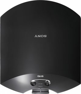 Sony VPL-HW55ES sort videoprojektor, set forfra, afrundet form, hvidt "SONY"-logo øverst, linse i midten