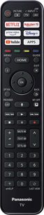 Panasonic TV-fjernbetjening med knapper til Netflix, Prime Video, Disney+, YouTube, apps og basisfunktioner