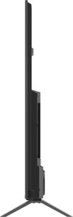 Panasonic TV-85W95BEG sort fjernsyn med høj opløsning, sort, plastikhus med ultratynd ramme og tykkere bagmodul, metalben i V-form, sideprofilvisning