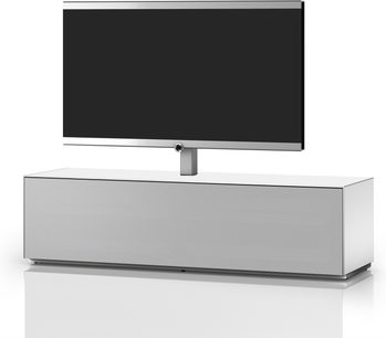 Hvidt Sonorous Elements EX31 TV-møbel tilpasset fladskærm, lukket kabinet, set forfra