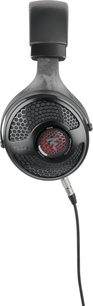 Open hi-fi hoofdtelefoon Focal Utopia 2022 zwart, zijaanzicht links, zichtbare omvormer onder hexagonaal rooster