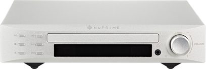 Lecteur CD Nuprime CDP-9 argent, vue de face, façade argentée avec afficheur noir, touches et molette de contrôle