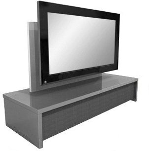 Erard George 2504 TV-møbel i stormgrå, 2 niveauer, 1 åben niche, 1 glaslåge, set fra venstre 3/4 forside