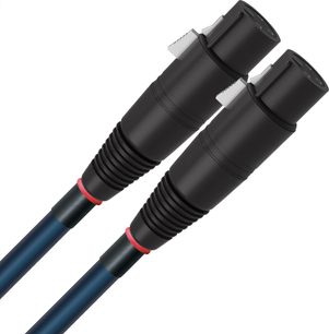 Analog lydkabel XLR Oasis 10 XLR 1m, sorte cylindriske stik, riflede ender, røde ringe, mørkeblå kappe