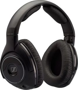 Auriculares circumaurales Sennheiser HDR160 negros, vista de tres cuartos desde el lado izquierdo, almohadillas para las orejas y diadema acolchadas