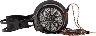 Åben hi-fi hovedtelefon Sendy Audio Apollo set fra siden, med runde transducere, læderbetrukket hovedbøjle og flettet kabel