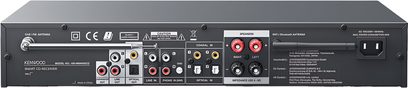 Kenwood KR-W8000SCD-B i sort metal, bagsidevisning, RCA/phono GND, optisk/koaksial, højttalerterminaler, antenne, strømstik