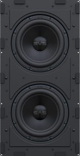 Dva černé obdélníkové basové reproduktory SVS 3000 In-Wall Dual Subwoofer System, pohled zepředu
