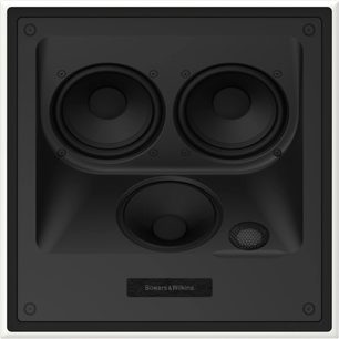 Zapuštěný reproduktor Bowers & Wilkins CCM7.3 S2 černý, pohled zepředu, 2 kulaté reproduktory, centrální výškový reproduktor, kovová mřížka