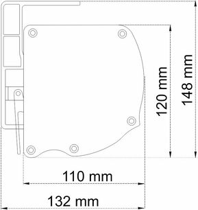Arcy & Newton Praha 265 projektionsskærm, frontvisning, teknisk dimensioneret diagram 132 mm x 148 mm x 120 mm