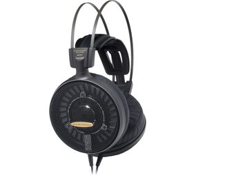 Auriculares hi-fi abiertos Audio Technica ATH-AD2000X negros con cúpulas de rejilla y doble diadema metálica, vista lateral