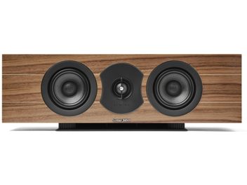 Centralni zvočnik Sonus Faber Lumina CI v orehovi leseni izvedbi, z dvema črnima zvočnikoma in osrednjim visokotoncem