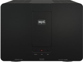 Amplificatore di potenza hi-fi SPL Performer S1200 nero con pannello frontale rettangolare, logo centrato e tre indicatori in basso