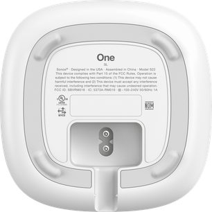 Hvid Sonos One SL trådløs højttaler, set forfra, med afrundet cylindrisk form og berøringsknapper på toppen