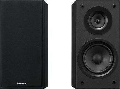To sorte Pioneer X-HM20 højttalere set forfra med woofer- og diskanthøjttaler, mat finish