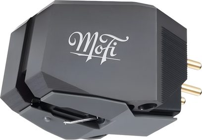 Přenoska pro gramofon Mofi Electronics StudioSilver MC černá, pohled z boku, fasetované tělo a pozlacené konektory