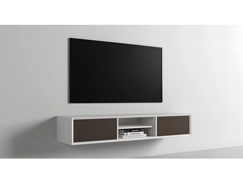 Vegghengt Clic Classic Series modell 1530, hvitt kabinett, brune stoffdører, sentral nisje