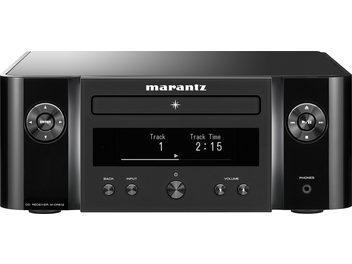 Sistem hi-fi Marantz MCR-612 negru, vedere frontală, afișaj digital, butoane și rotițe de control
