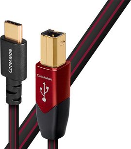 Cavo USB Audioquest Cinnamon USB B a C 1,5m, connettori oro e rosso, guaina nera e rossa a strisce