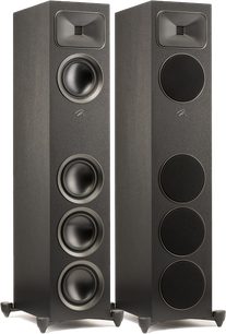 MartinLogan Foundation F2 søjlehøjttaler i mat sort, front med 4 højttalere, båndtweeter, aftagelig grill