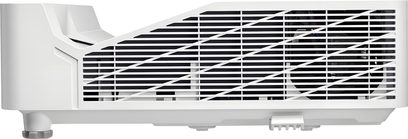 Optoma GT3500HDR beyaz videoprojektör, ön görünüm, üst kısmında yatay lamalı siyah havalandırma ızgarası