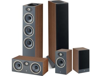 Focal Theva N°3-D floorstanding speaker pack in dark walnut and matte anthracite gray, front view