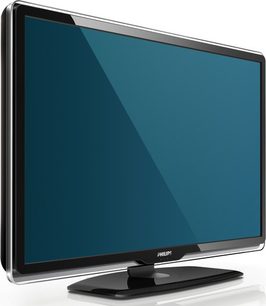Televisore LCD Philips 42PFL8404H da 42 pollici, schermo 16:9 blu-verde, cornice in argento spazzolato, base ovale nera