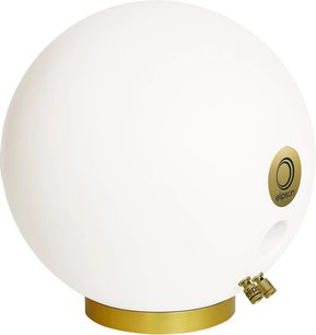Elipson Planet L Performance mat witte gouden luidspreker, bolvormig, gouden ronde basis, zichtbaar logo en aansluitingen