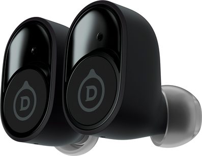Devialet Gemini trådløse hodetelefoner i matt svart, ovale ørepropper som kan roteres, polstret hodebøyle, grått "D"-logo