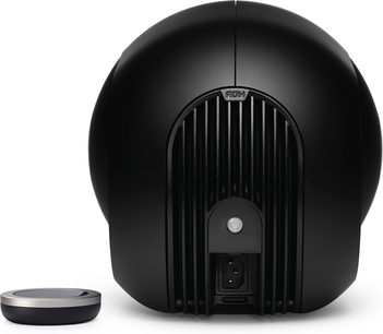 Безжична свързана колонка DEVIALET PHANTOM I 103 DB черен матов цвят, преден изглед, черна решетка, сребристо централно копче