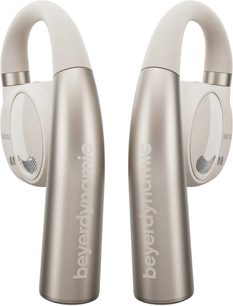 Beyerdynamic VERIO 200 beežid kõrvasisesed kõrvaklapid, eestvaade, kaks sümmeetrilist kõrvaklappi, sile pind, nähtav logo