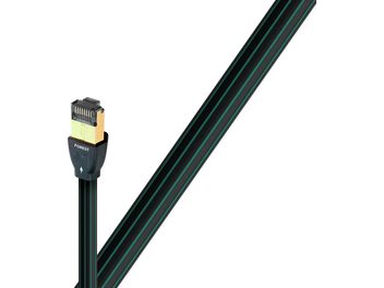 Cavo di rete Ethernet RJ45 Audioquest Forest 8m, connettore RJ45 dorato, guaina verde a righe nere, vista di profilo