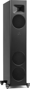Sloupcový reproduktor MartinLogan Motion F10 v černém laku s třemi kruhovými předními mřížkami a obdélníkovým výškovým reproduktorem nahoře