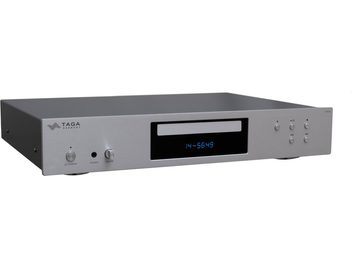 Taga Harmony TCD-50 CD-spelare silver, borstad aluminiumfront, blå display, CD-fack, anslutningar på baksidan