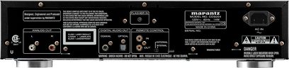 Marantz CD5004 sort CD-afspiller, bagside, analog og digital lydtilslutning, fjernbetjening, advarsler