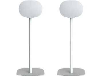 Pair of white Mountson speaker stands, oval base and cylindrical foot, for Sonos Era 300