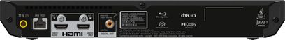Sony UBP-X700K 4K Blu-ray-spiller bakside med HDMI-porter, LAN, koaksial lydutgang og tekniske etiketter