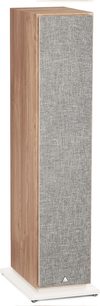 Triangle Borea BR10 light oak floorstanding speaker front view, gray speaker behind removable grille