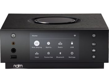 Preamplificatore per cuffie Naim Audio Uniti Atom Headphone Edition nero, pannello frontale con ampio schermo a colori, prese cuffie e USB