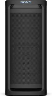 Cassa Bluetooth portatile Sony ULT Tower 9 nera in plastica, corpo rettangolare slanciato con angoli arrotondati e ampia griglia metallica testurizzata sul lato frontale, logo Sony blu in alto, vista frontale