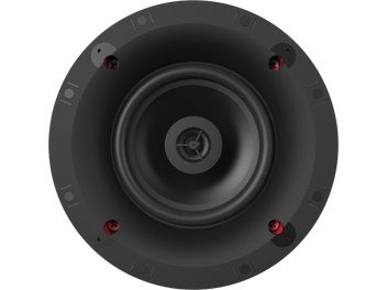 Klipsch CS-16-C II Sky Hook siyah gömme hoparlör, ön görünüm, merkez tweeter, 4 montaj noktası, 2 kırmızı hoparlör
