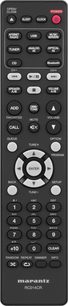 Telecomando Marantz RC014CR nero con pulsanti multifunzione per controllare un sistema audio, vista frontale