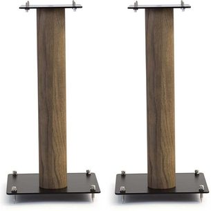 Pied Norstone Design Stylum 1 dub Černý/Dub, pohled zepředu, dva kusy, černá obdélníková základna, sloup z dřeva