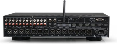 Tonewinner AT 300 hjemmebio-forforstærker bagpanel med flere XLR-udgange, RCA-indgange og HDMI-porte