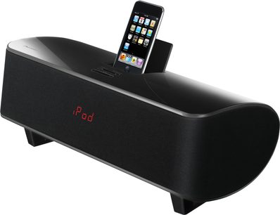 Pioneer XW-NAS5 sort dockingstation med iPhone-dock, indbyggede højttalere og rød LED-skærm