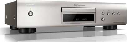 Denon DCD-600NE sølvfarvet CD-afspiller, frontvisning, sølvfarvet front med digitalt display, knapper og stik