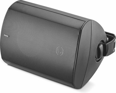 Focal 100 OD6 sort udendørs højttaler, set forfra, afrundet rektangulær form, sort gitter, mat sort kabinet