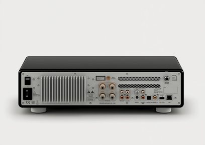 Hochauflösendes "All-in-One"-System Sonoro Maestro in glänzendem Schwarz - Silber, Frontansicht, schwarze und silberne Frontblende
